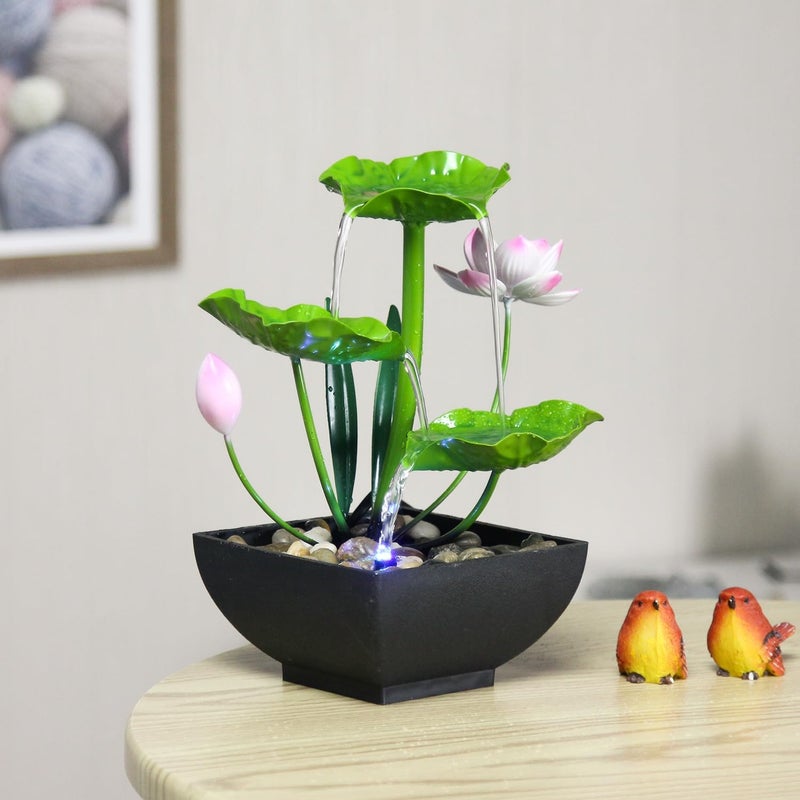YOQUATE Water Fountain Indoor Waterfall Fountain 3-Tier Tabletop Fountain Lotus Desk Relaxation Home Decor Including Lots of Rocks and Soothing Sound Machine (Green 2) - Image 5
